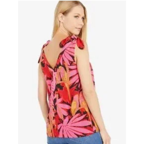 J.Crew Bruna Tie Shoulder Sleeveless V Neck Tropical Top Size Small - Picture 2 of 7